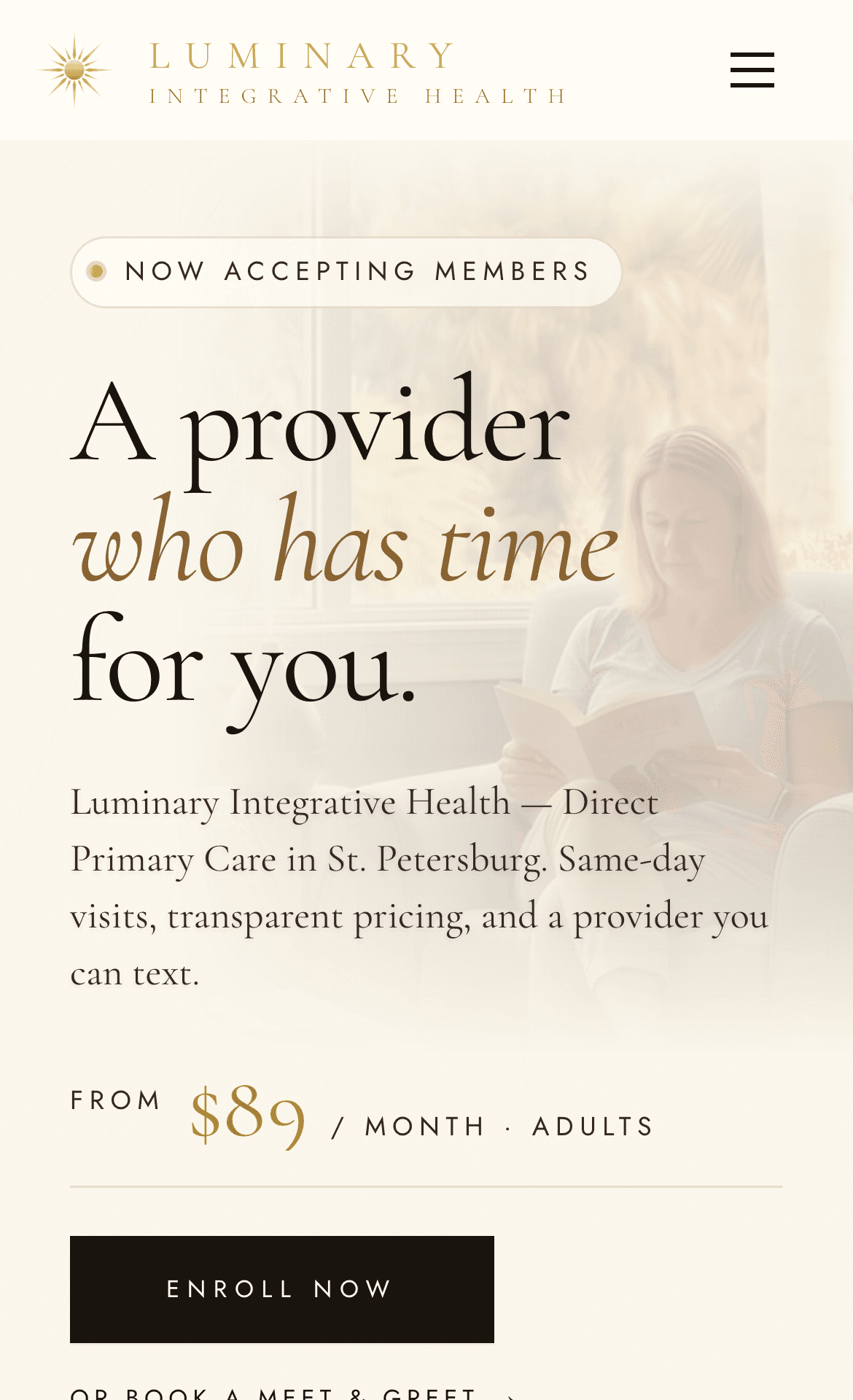 Luminary Integrative Health mobile website